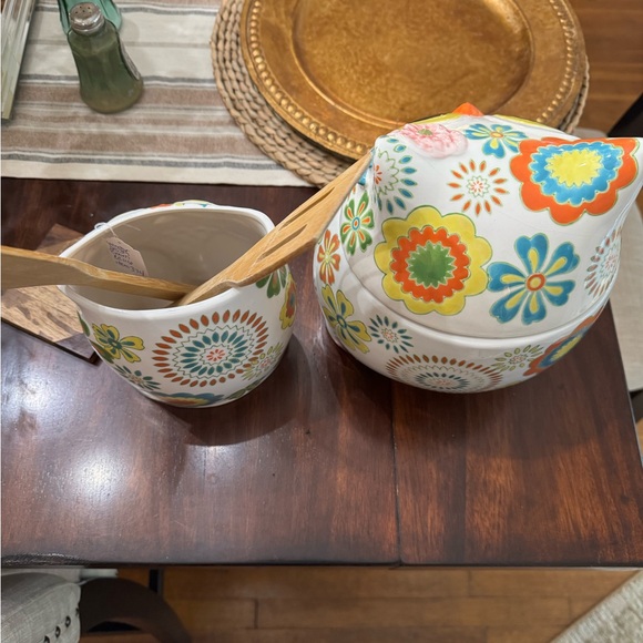 Pier 1 Colorful Owl Ceramic Utensil Holder Set and cookie jar - Picture 5 of 5
